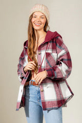 Outfit Flow - Drawstring Plaid Dropped Shoulder Hooded Jacket