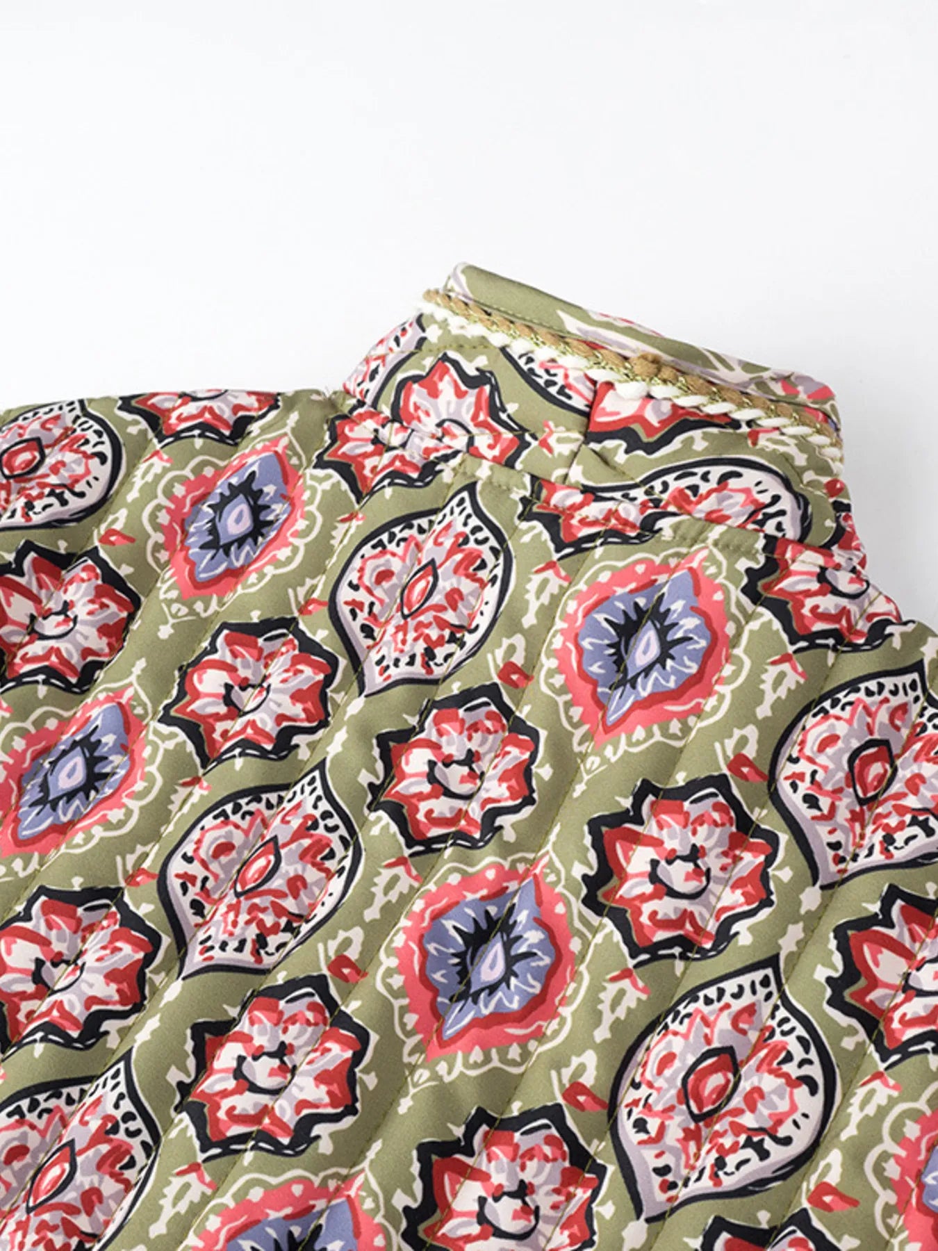 Belted Open Front Floral Winter Coat Trendsi