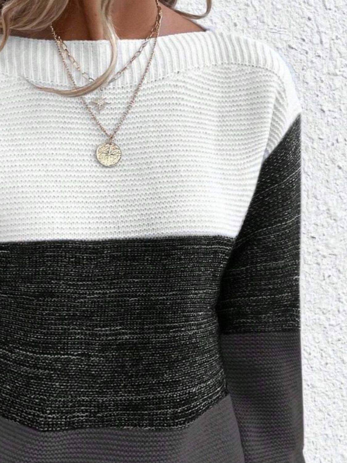 Outfit Flow - Color Block Boat Neck Sweater