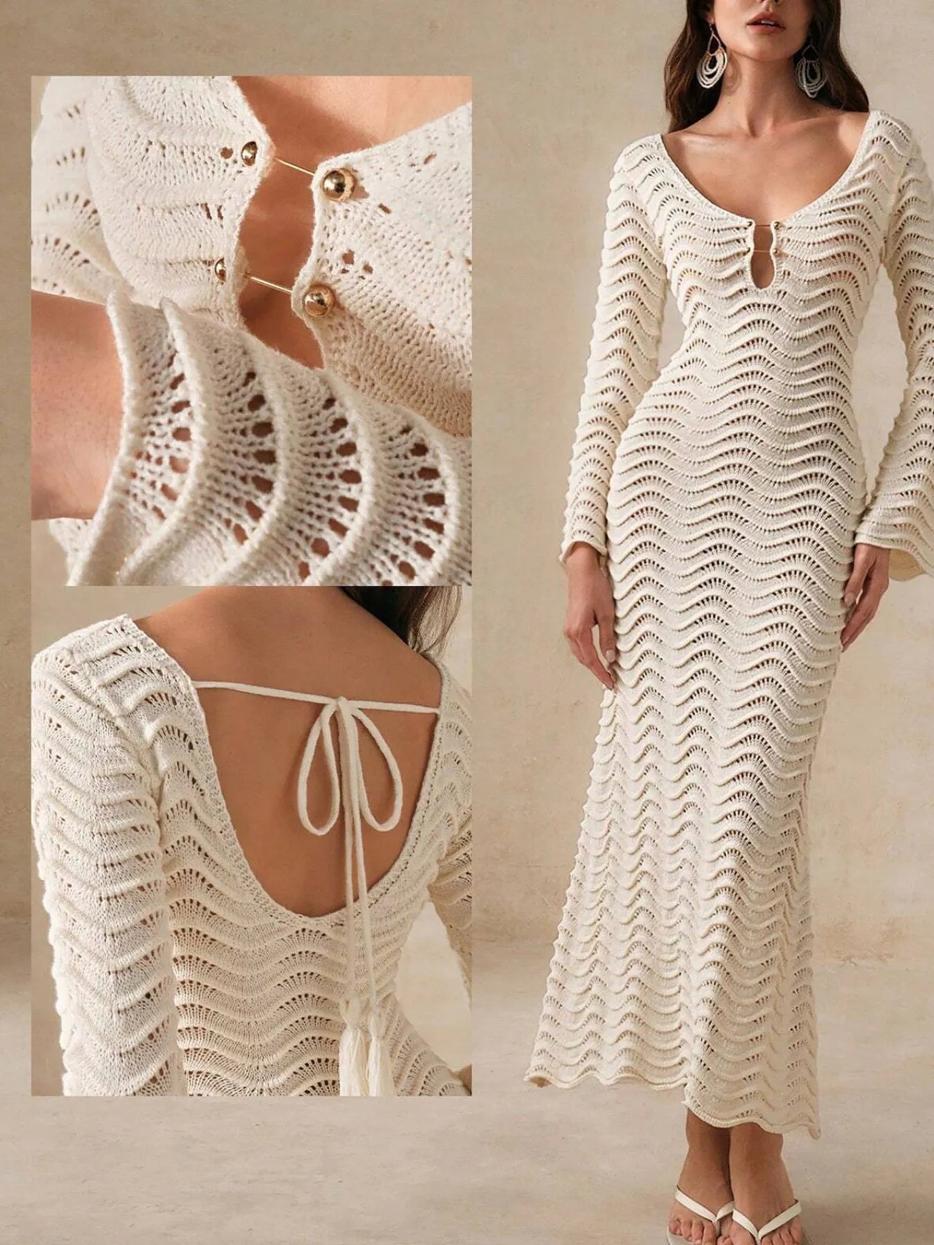 Wave Openwork Crochet Maxi Knit Dress OutfitFlow