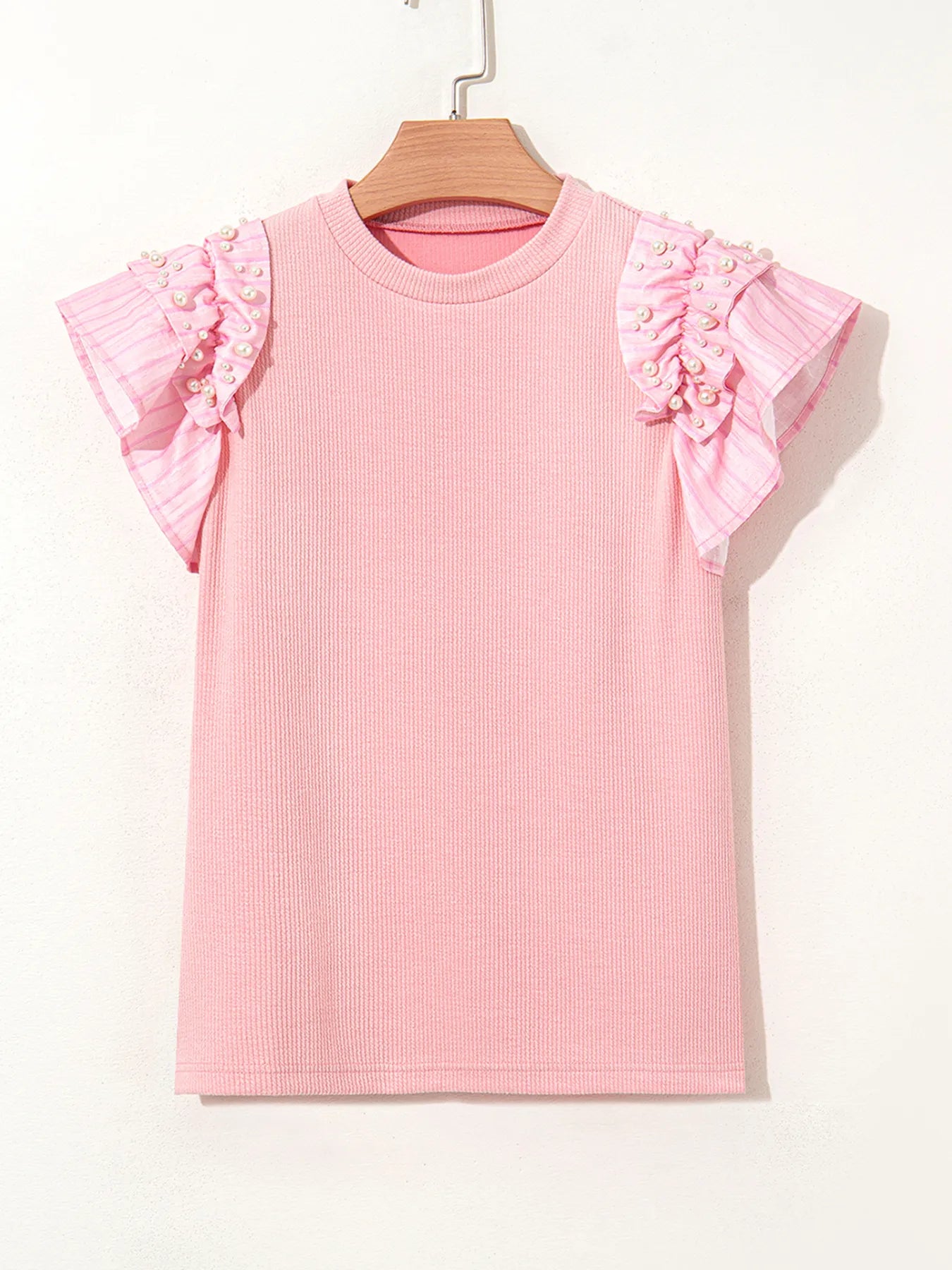 Pearl Embellished Ruffle Sleeve Blouse OutfitFlow