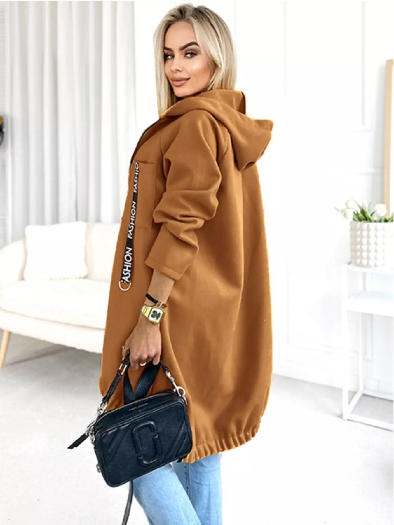Full Size Zip Up Longline Hooded Outerwear Plus Size Trendsi
