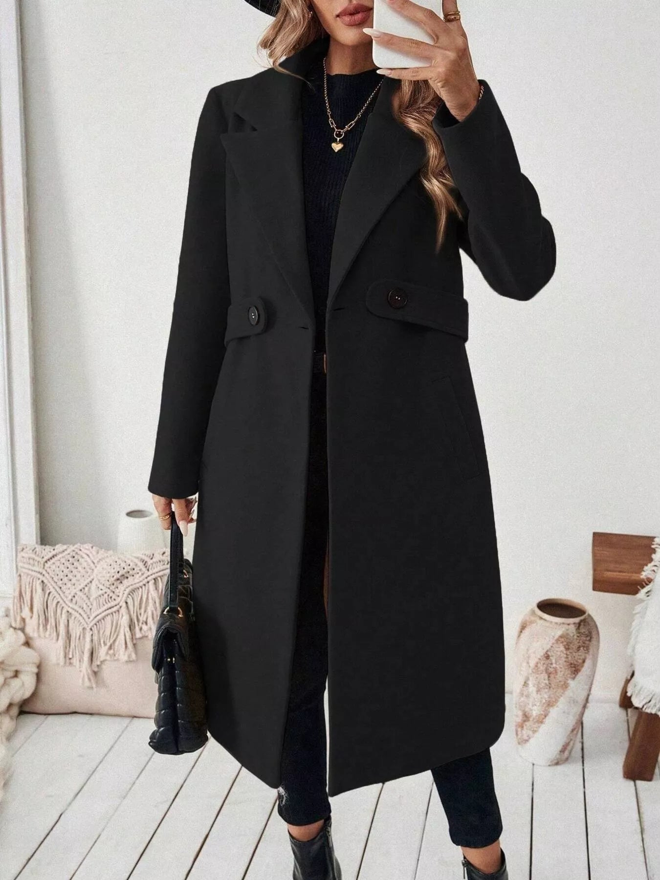One Button Wool Blend Overcoat OutfitFlow