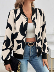 Printed Zip Up Long Sleeve Jacket Apricot OutfitFlow