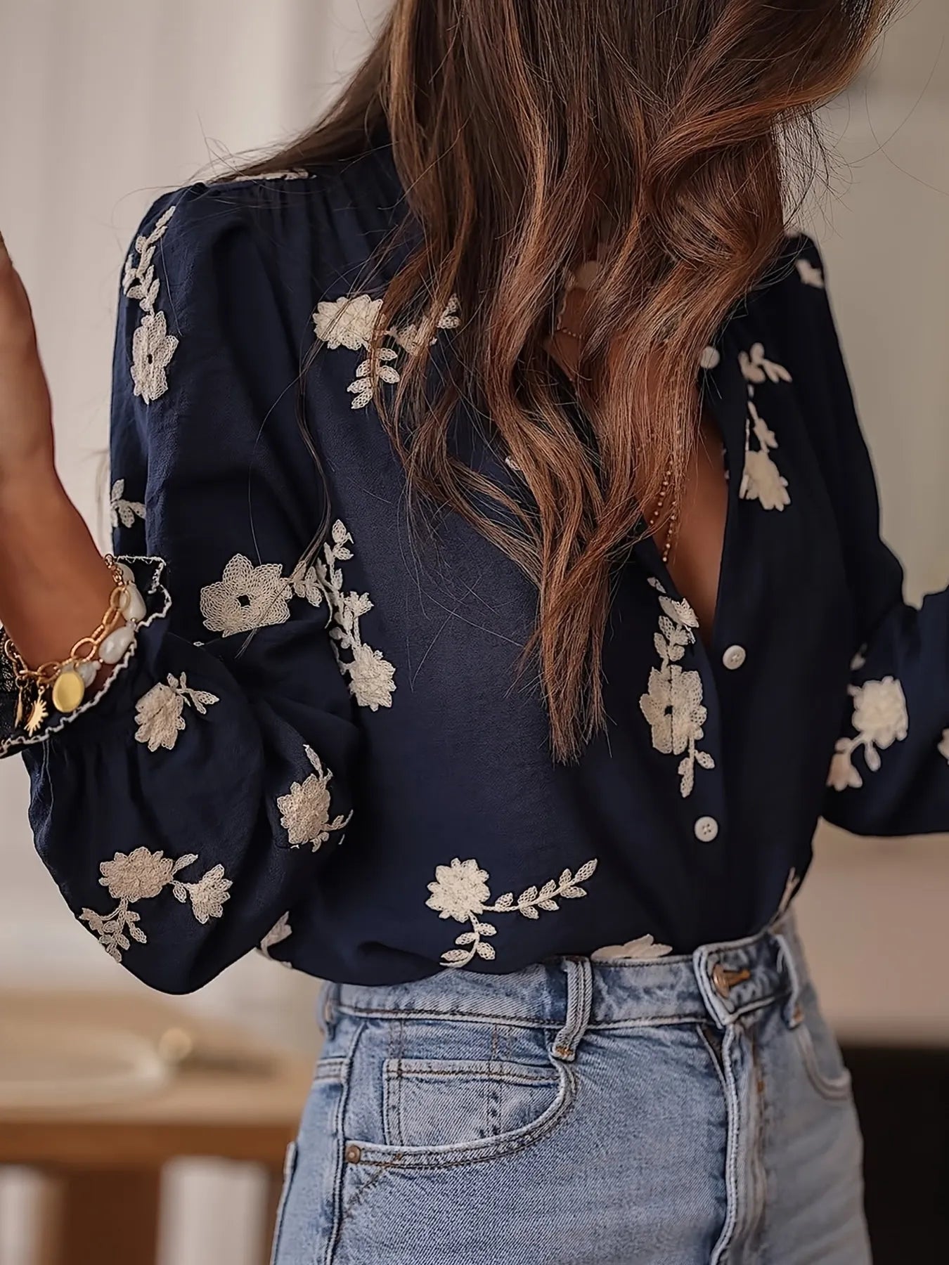 Flower Button Up Long Sleeve Shirt OutfitFlow