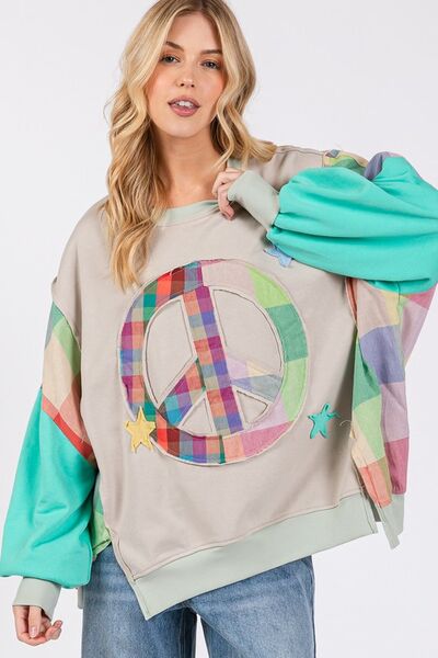 SAGE + FIG Contrast Peace Patch Dropped Shoulder Sweatshirt OutfitFlow