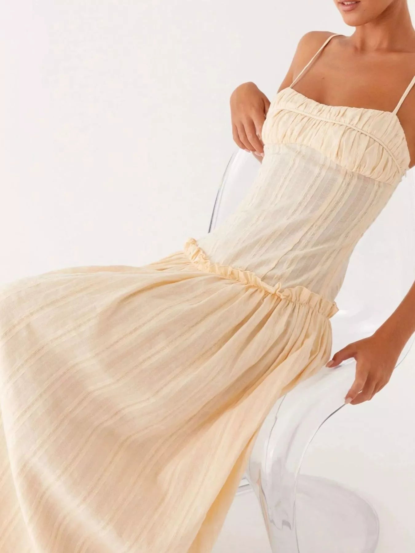 Frill Spaghetti Strap Maxi Dress OutfitFlow