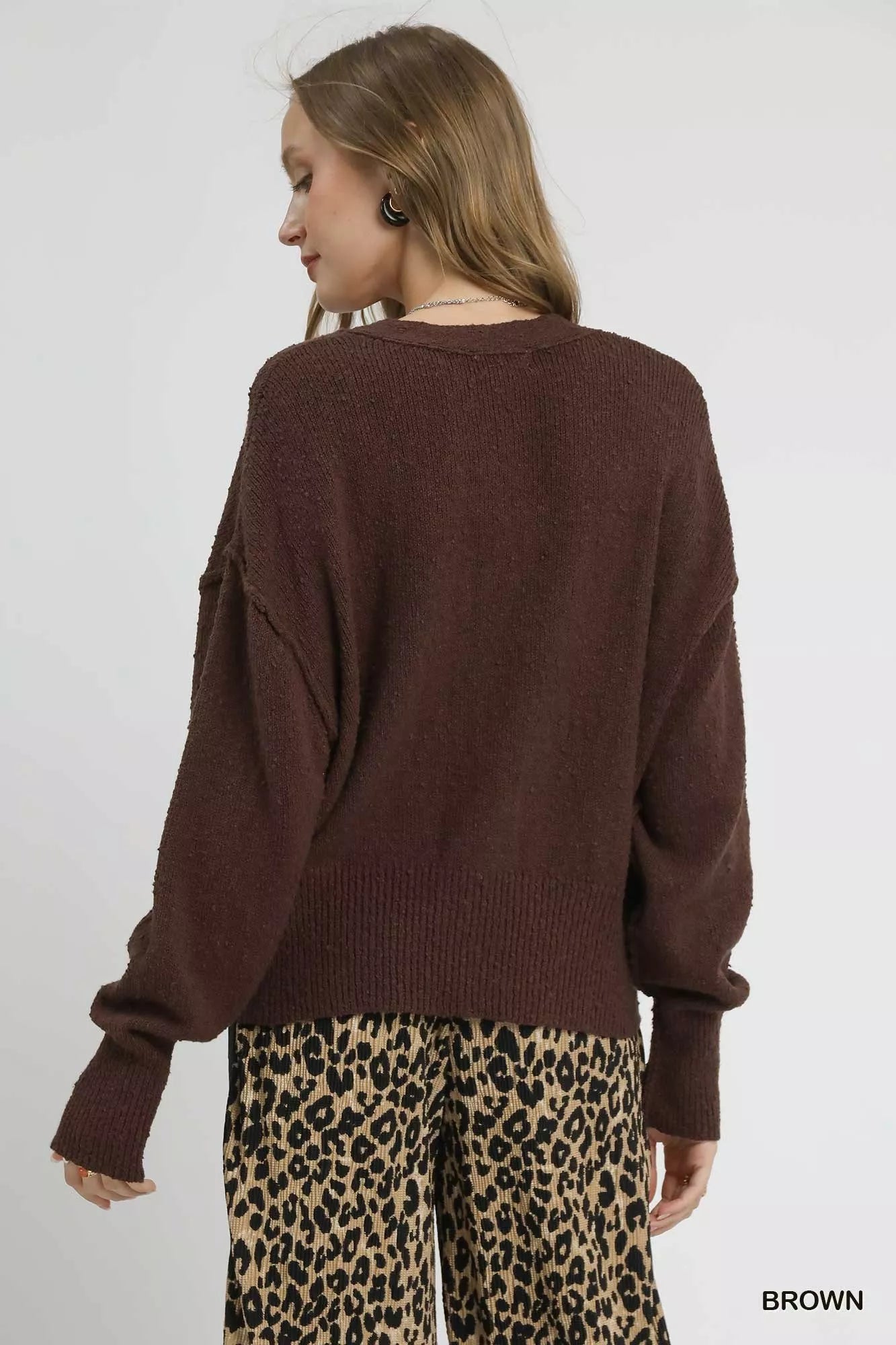 Umgee Button-Front V-Neck Knit Cardigan OutfitFlow