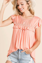 BiBi Jersey Knit Gathered Top with Ruffles OutfitFlow