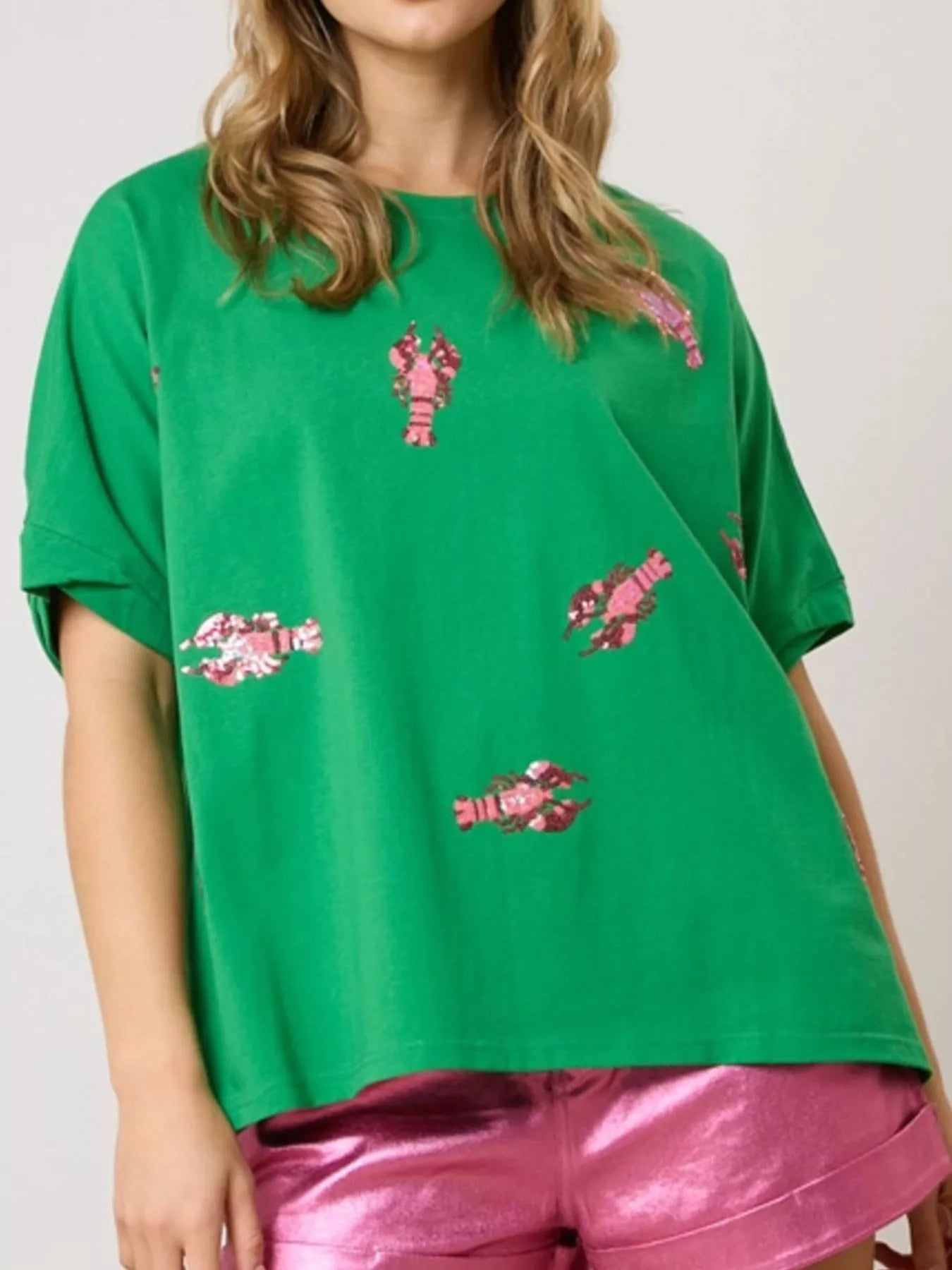 Sequin Lobster Round Neck T-Shirt OutfitFlow