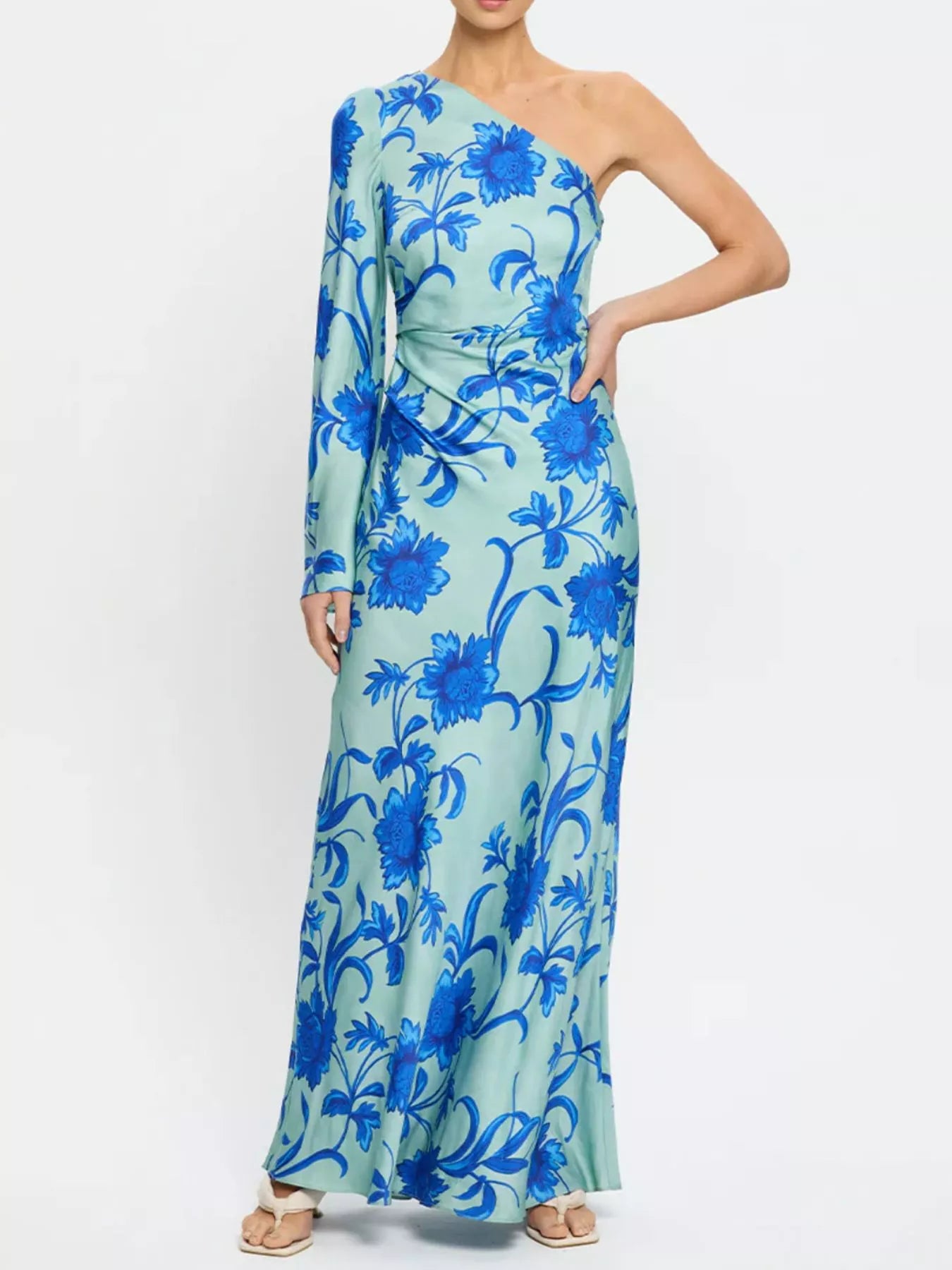 Floral Print One-Shoulder Maxi Dress OutfitFlow