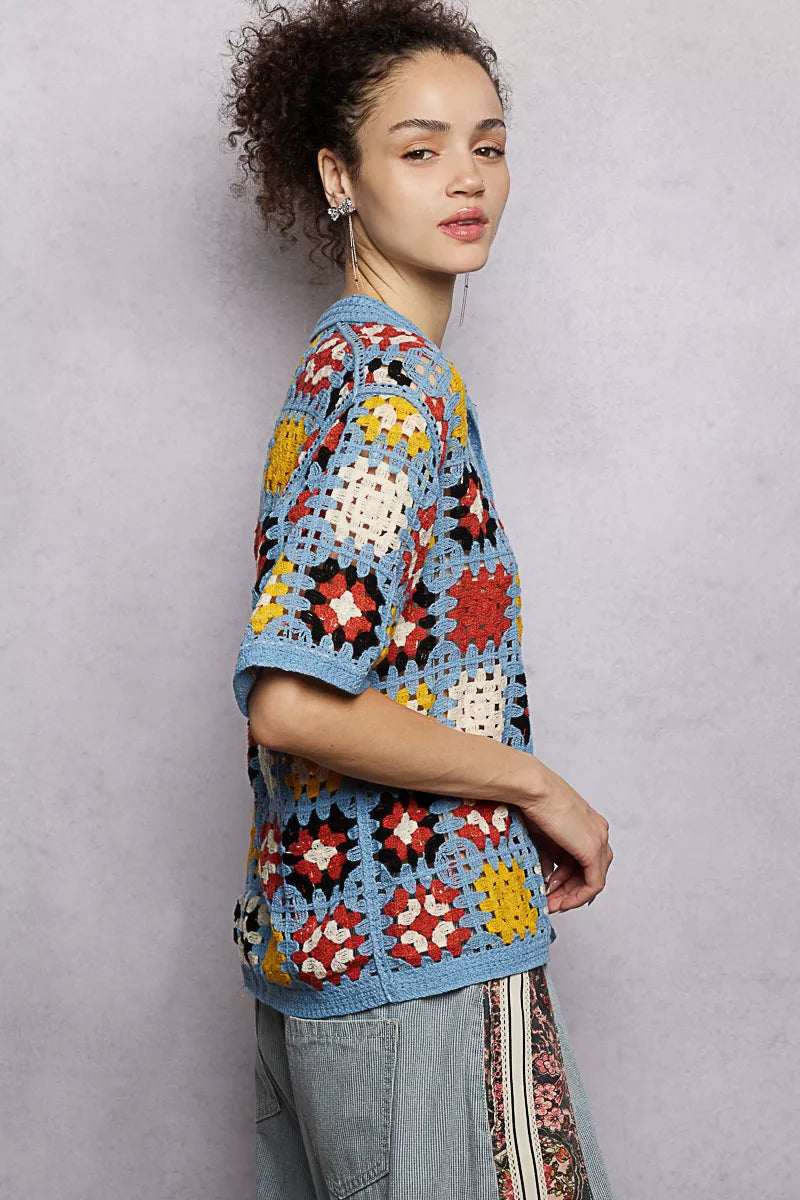 POL Crochet Short Sleeve Relaxed Fit Shirt Trendsi