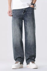 Men's Full Size Vintage Wash Relaxed Fit Straight Jeans Plus Size Blue OutfitFlow