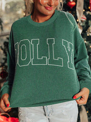 Holly Letter Round Neck Sweatshirt Trendsi