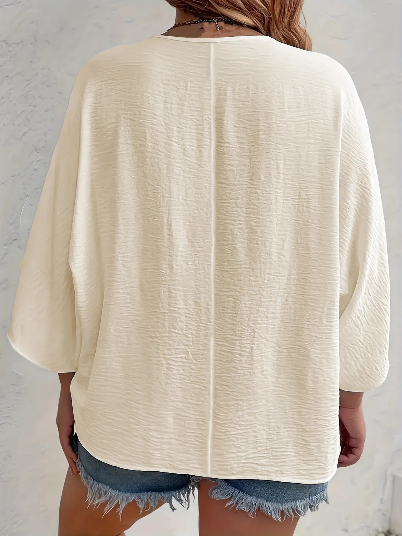Full Size Casual V-Neck Button Down Relaxed Fit Blouse Plus Size OutfitFlow