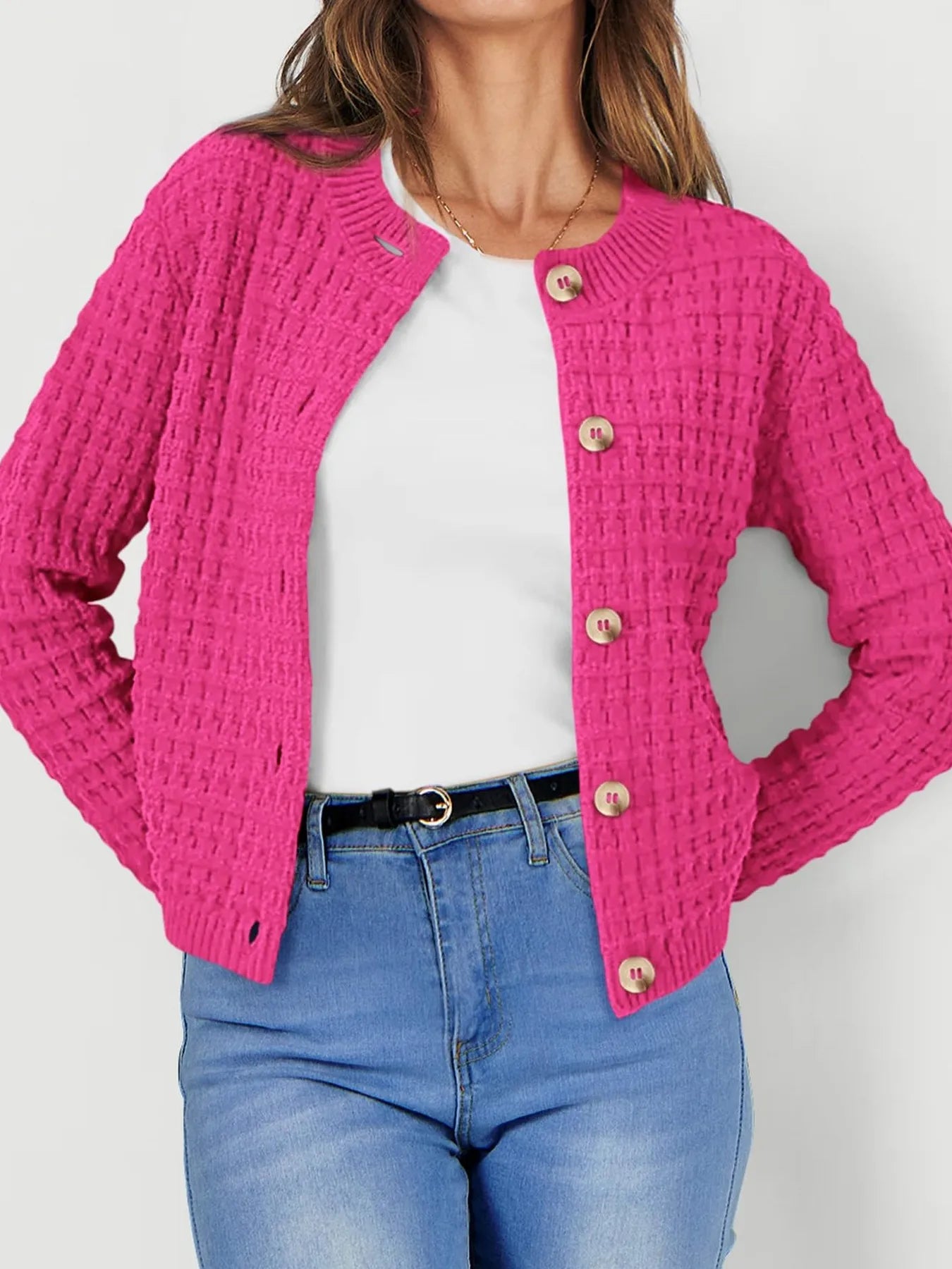 Textured Knit Button-Front Cardigan OutfitFlow