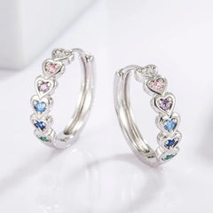 925 Sterling Silver Inlaid Zircon Heart Huggie Earrings OutfitFlow