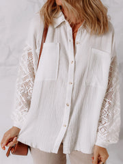 Lace Sleeve Button Down Shirt OutfitFlow