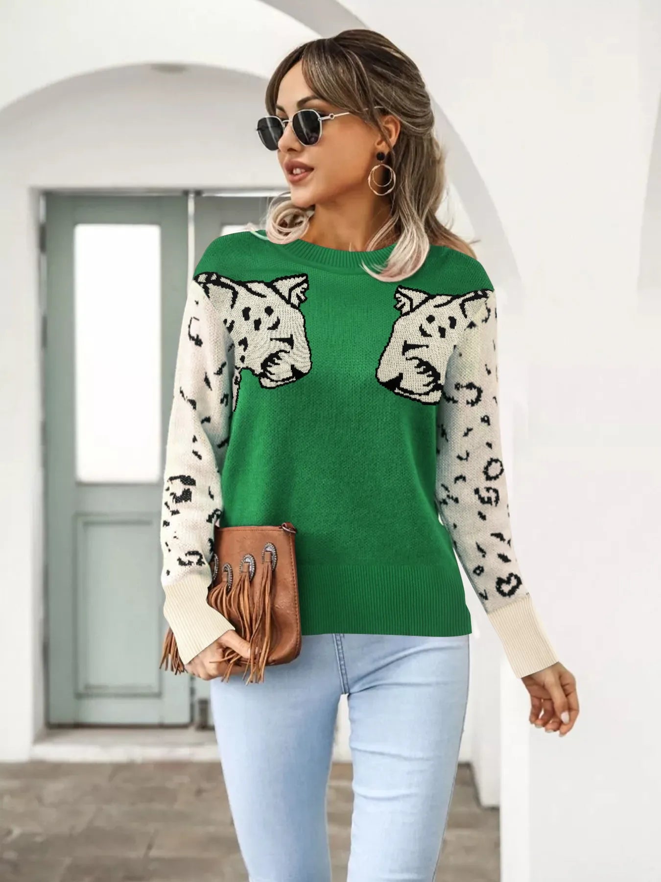 Leopard Round Neck Sweater OutfitFlow