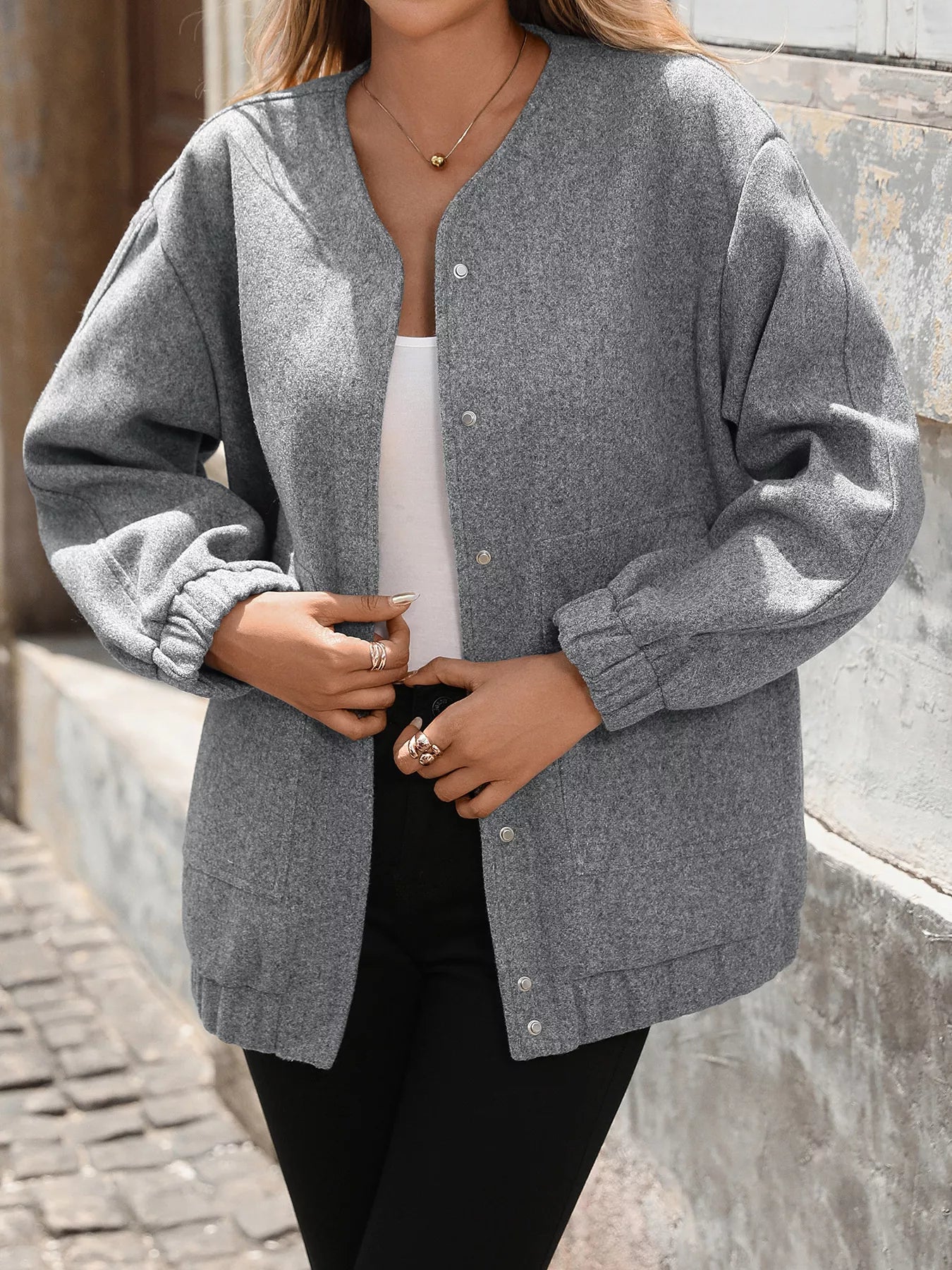 Snap Down Dropped Shoulder Jacket Trendsi