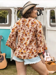 Plus Size Floral Lace Detail V-Neck Blouse OutfitFlow
