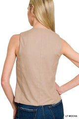 Zenana Linen Button Down Vest OutfitFlow