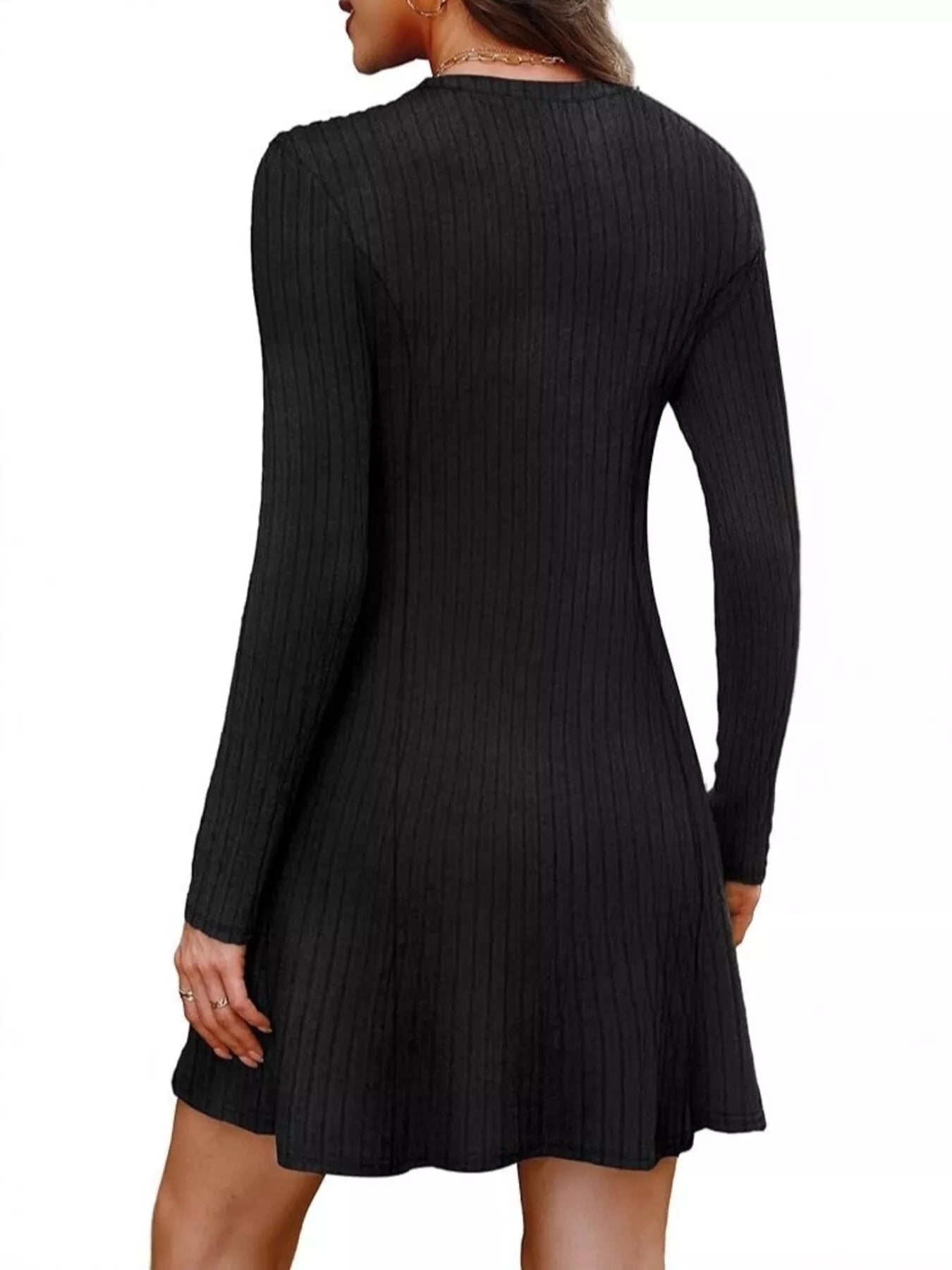 Ribbed Knit Long Sleeve A-Line Dress Trendsi