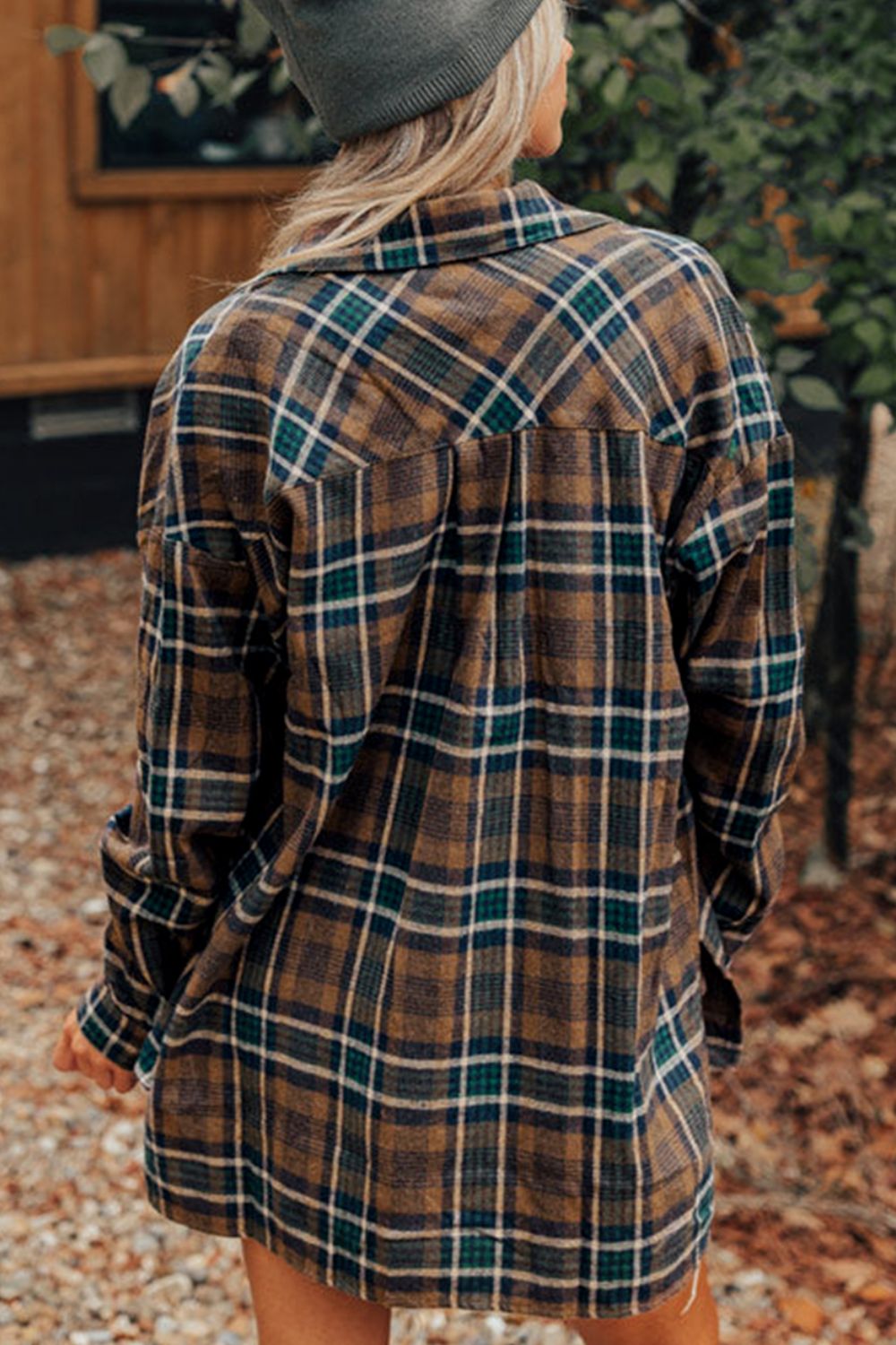 Plaid Collared Neck Button Up Jacket