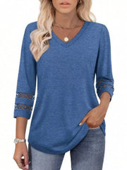 Full Size V-Neck 3/4 Sleeve T-Shirt Plus Size OutfitFlow
