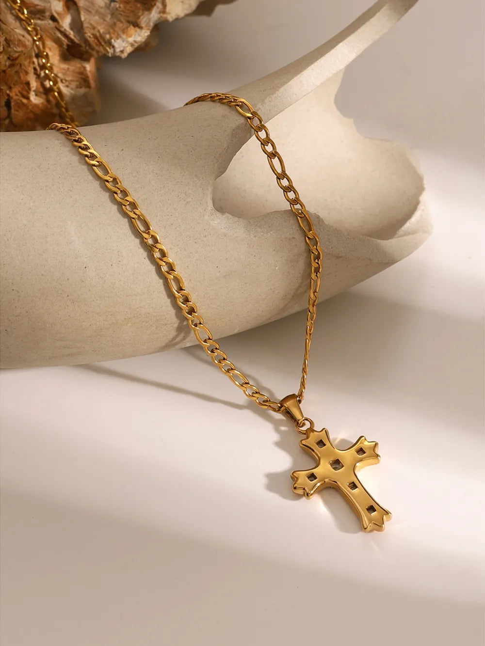 Stainless Steel Zircon Cross Pendant Necklace OutfitFlow