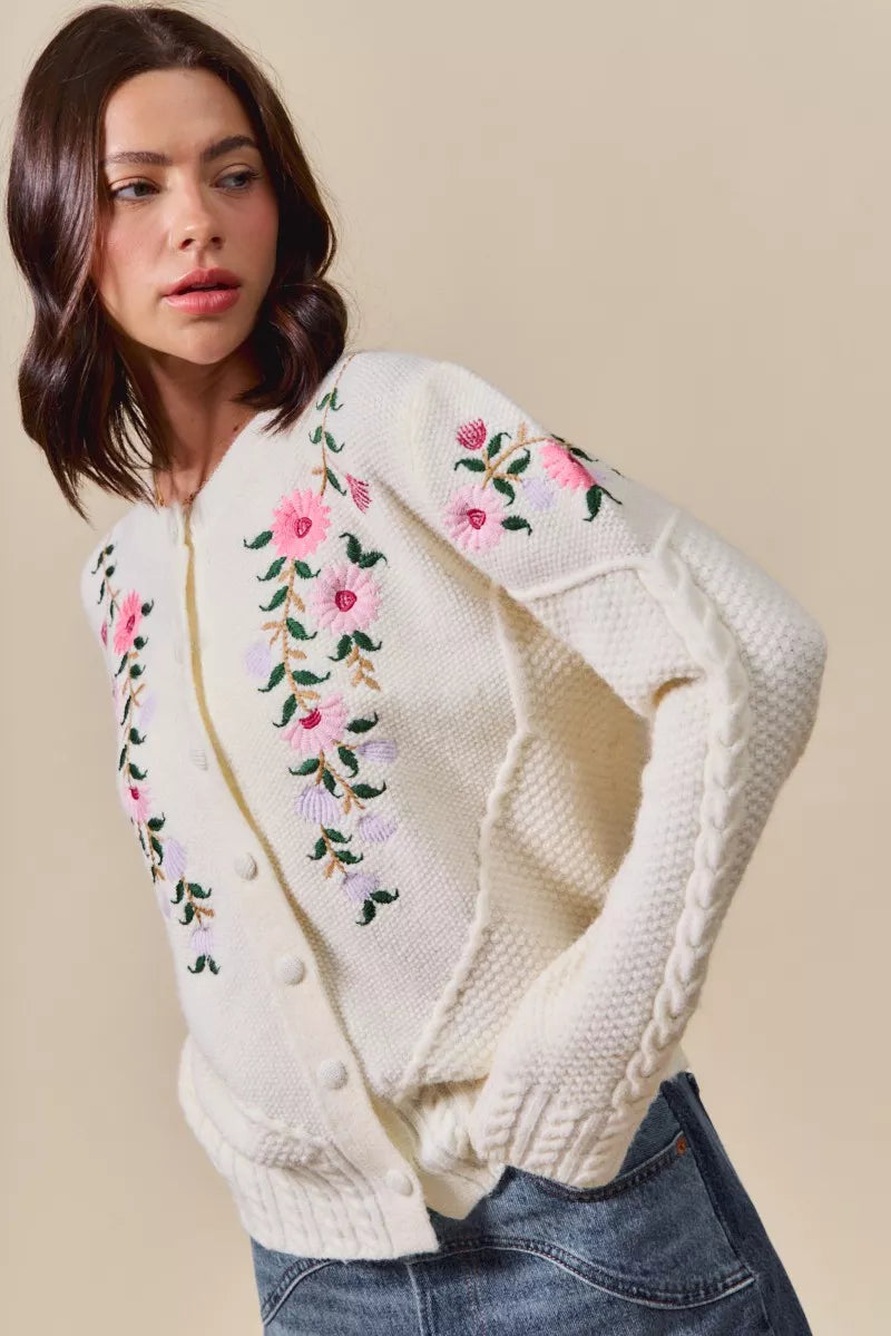 SO ME Floral Embroidered Coquette Sweater Cardigan OutfitFlow