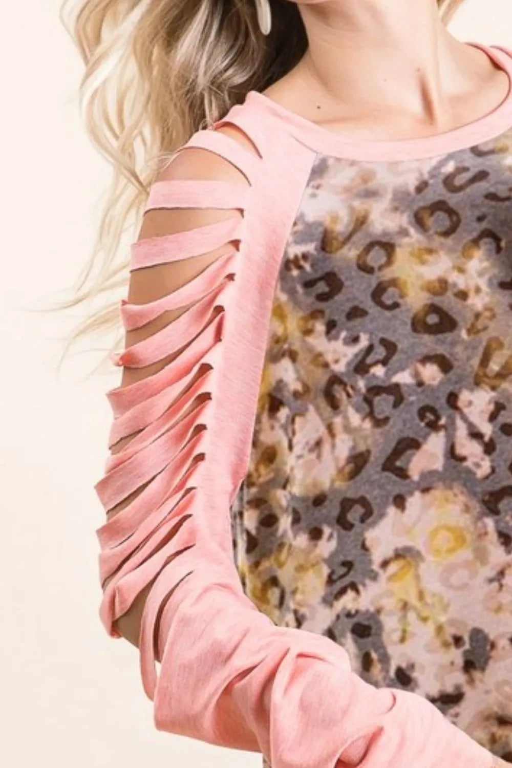 BiBi Tie Dye Leopard Burn Out Top with Contrast OutfitFlow