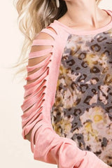 BiBi Tie Dye Leopard Burn Out Top with Contrast OutfitFlow