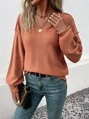 V-Neck Dropped Shoulder Sweater Ochre Trendsi