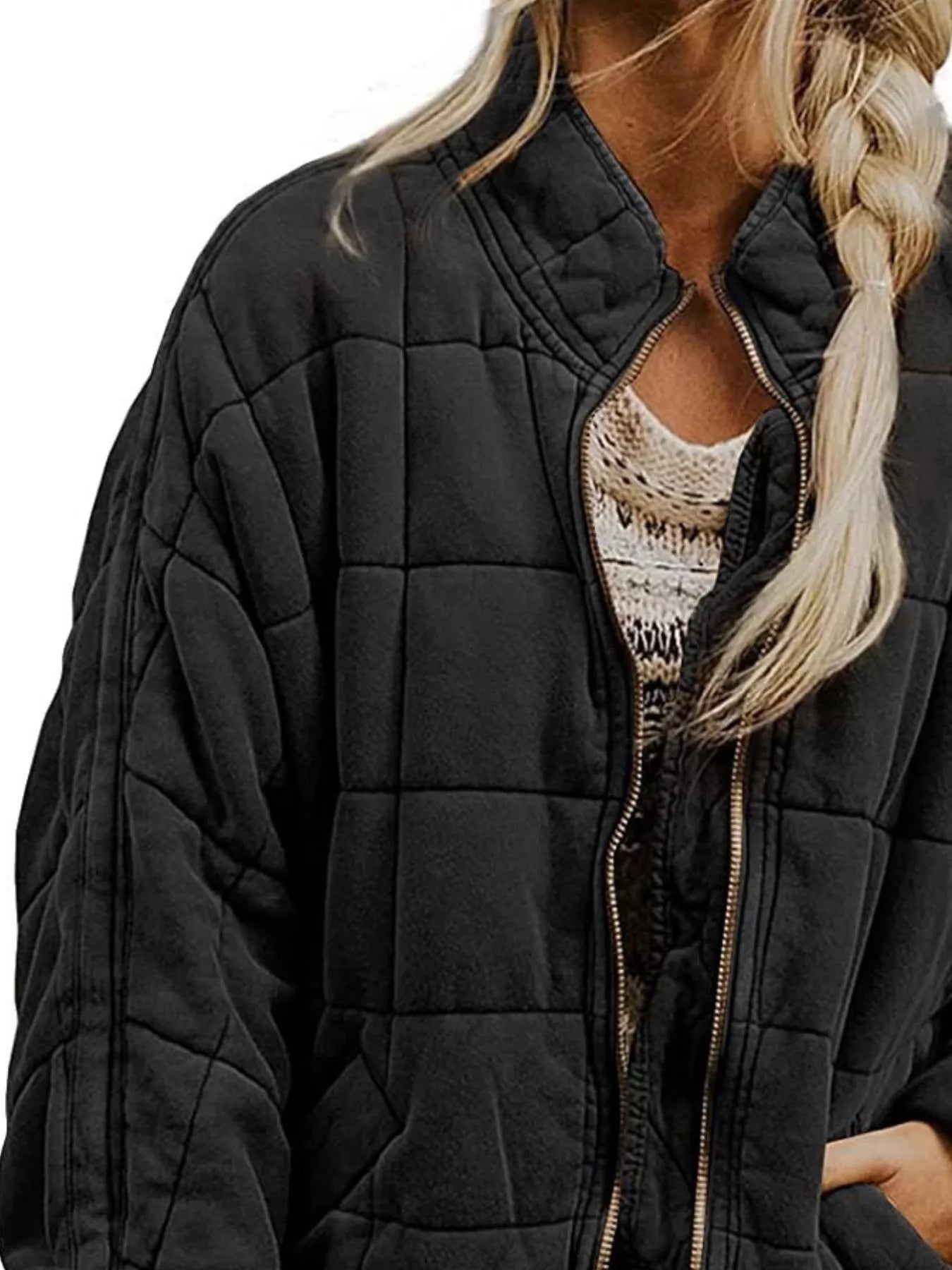 Quilted Zip Up Outerwear Trendsi