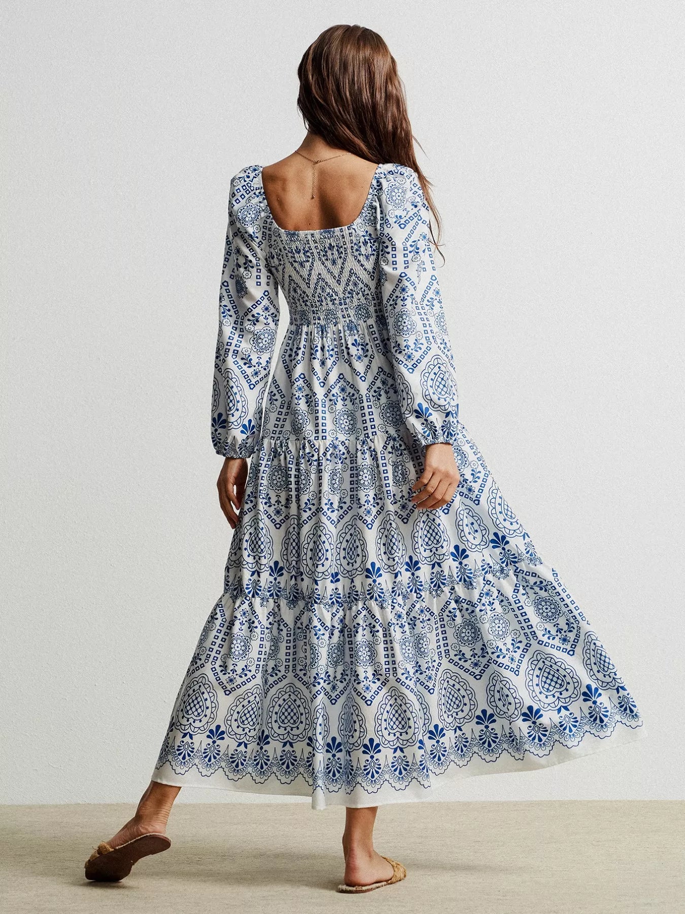 Bohemian Print Midi Dress with Tassel Detail OutfitFlow