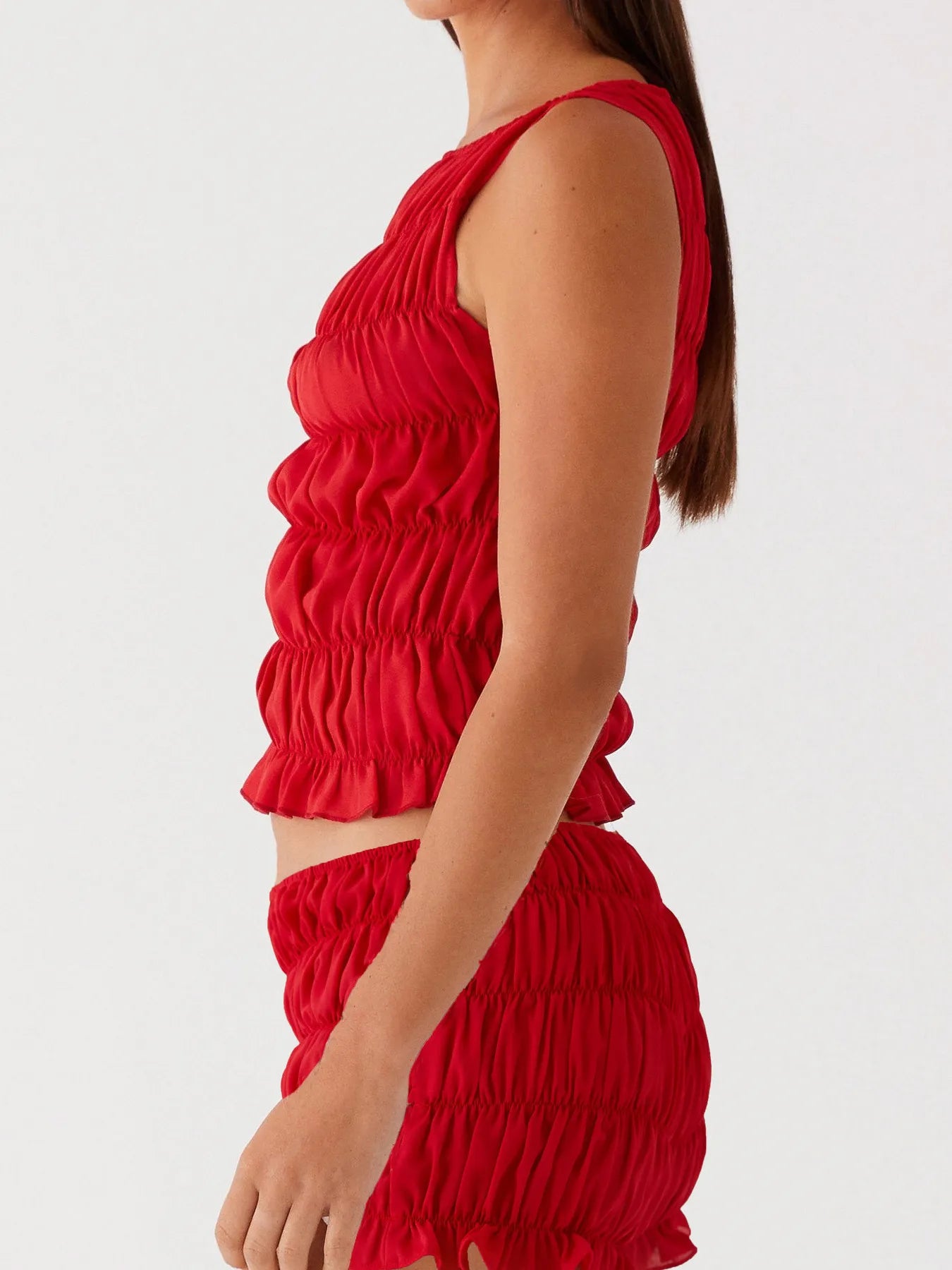 Ruched Texture Tank and Shorts Two-Piece Set OutfitFlow