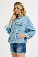 RISEN Washed Dropped Shoulder Denim Jacket OutfitFlow