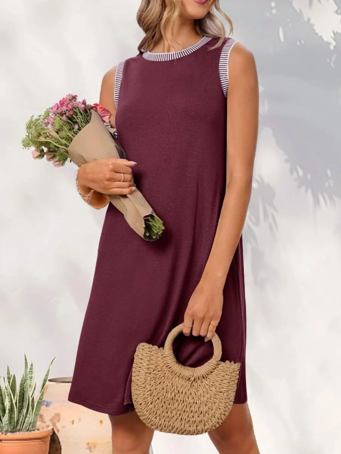 Round Neck Sleeveless Mini Tank Dress OutfitFlow