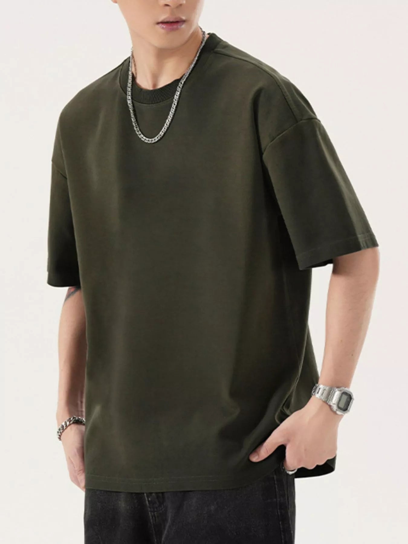 Men's Full Size Oversized Round Neck T-Shirt Plus Size Trendsi