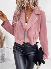 Suede Moto Jacket with Zip Detail Pink Trendsi