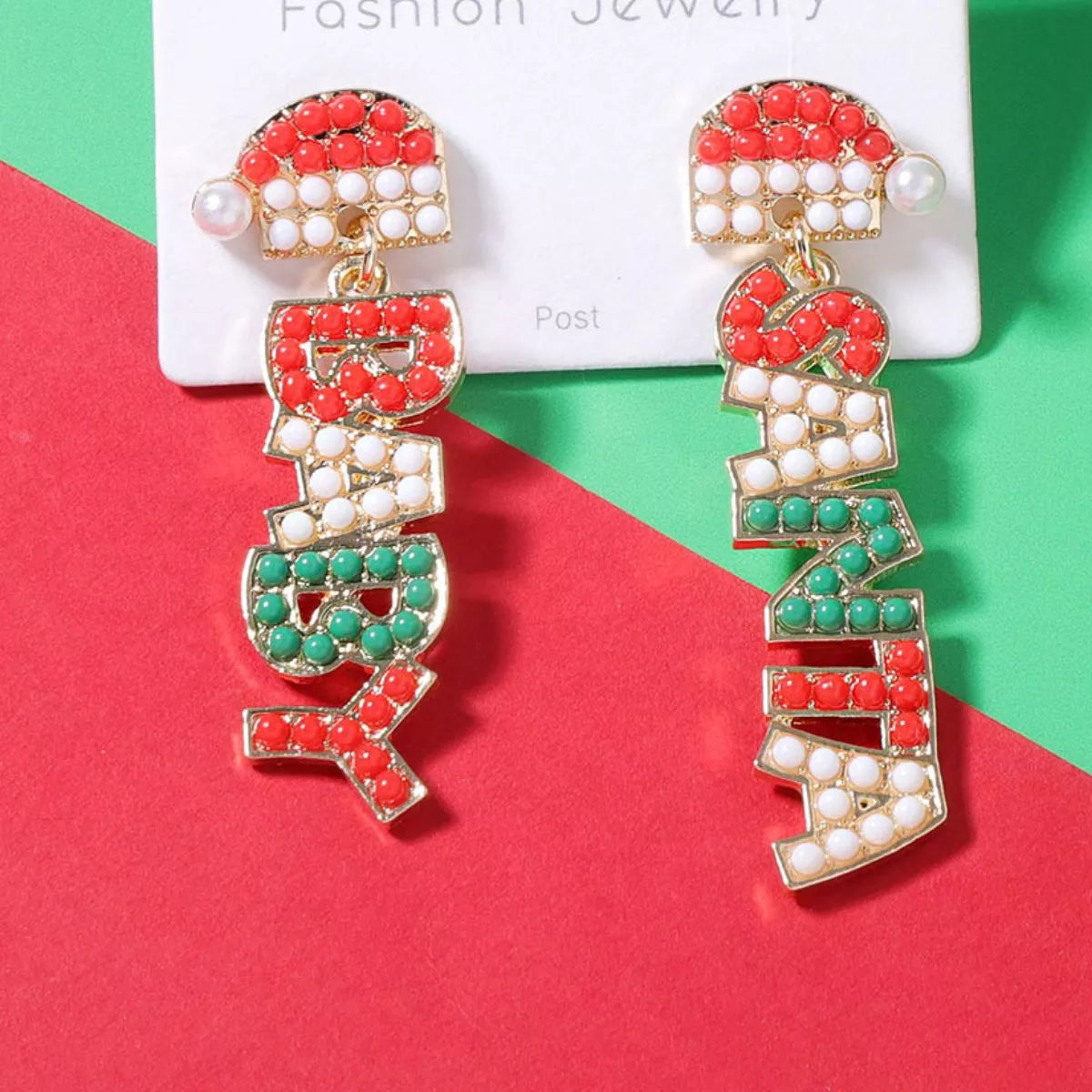 Christmas Beaded BABY Drop Earrings Deep Red One Size OutfitFlow