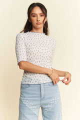 Davi & Dani Lace Stretch Floral Marrow Edge Half Sleeve Top OutfitFlow