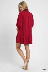 Umgee French Terry Ruffle Hem Dress with Plaid Trim OutfitFlow
