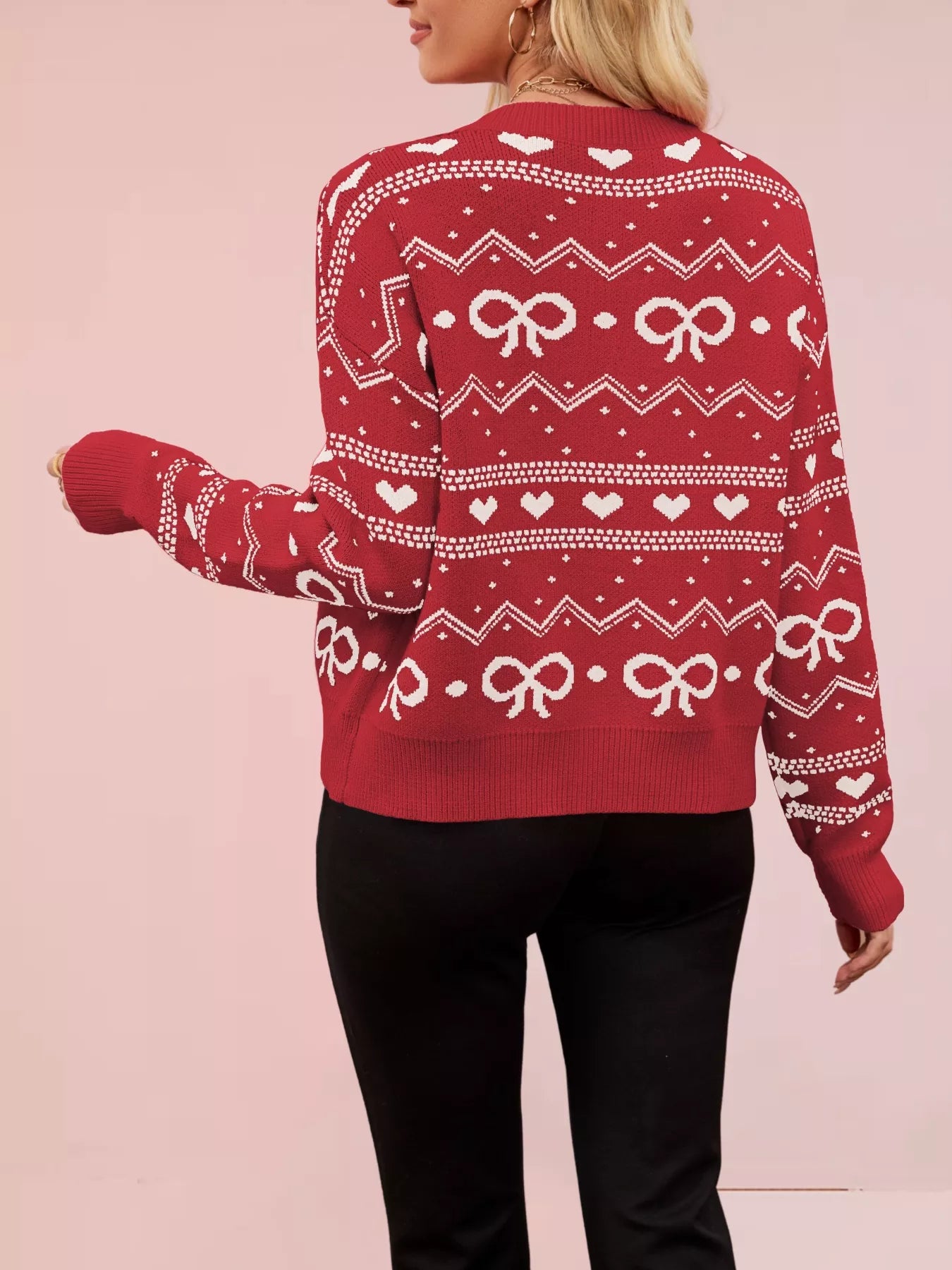 Bowknot Pattern Knit Cardigan OutfitFlow