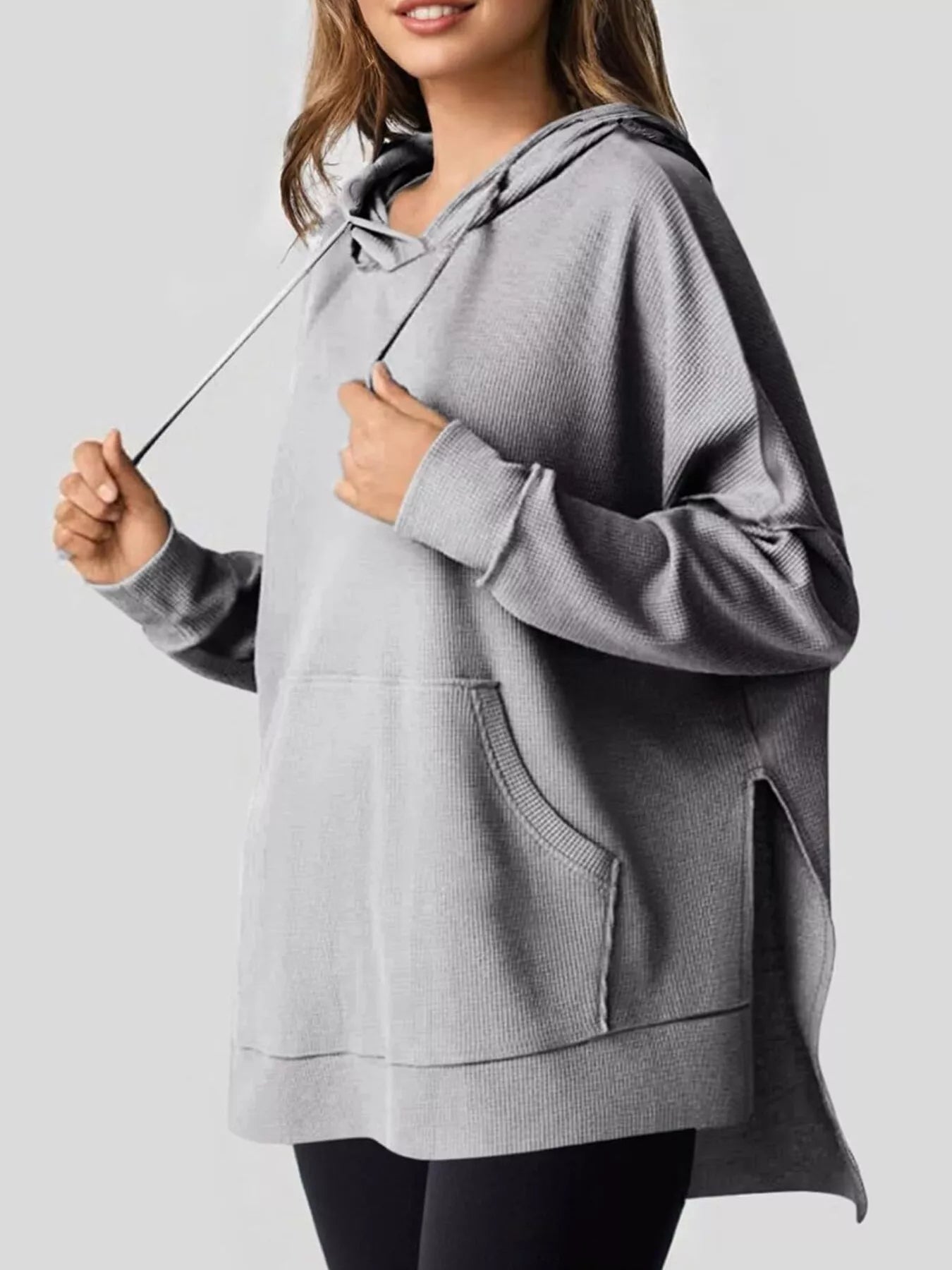 High-Low Hoodie with Kangaroo Pocket OutfitFlow