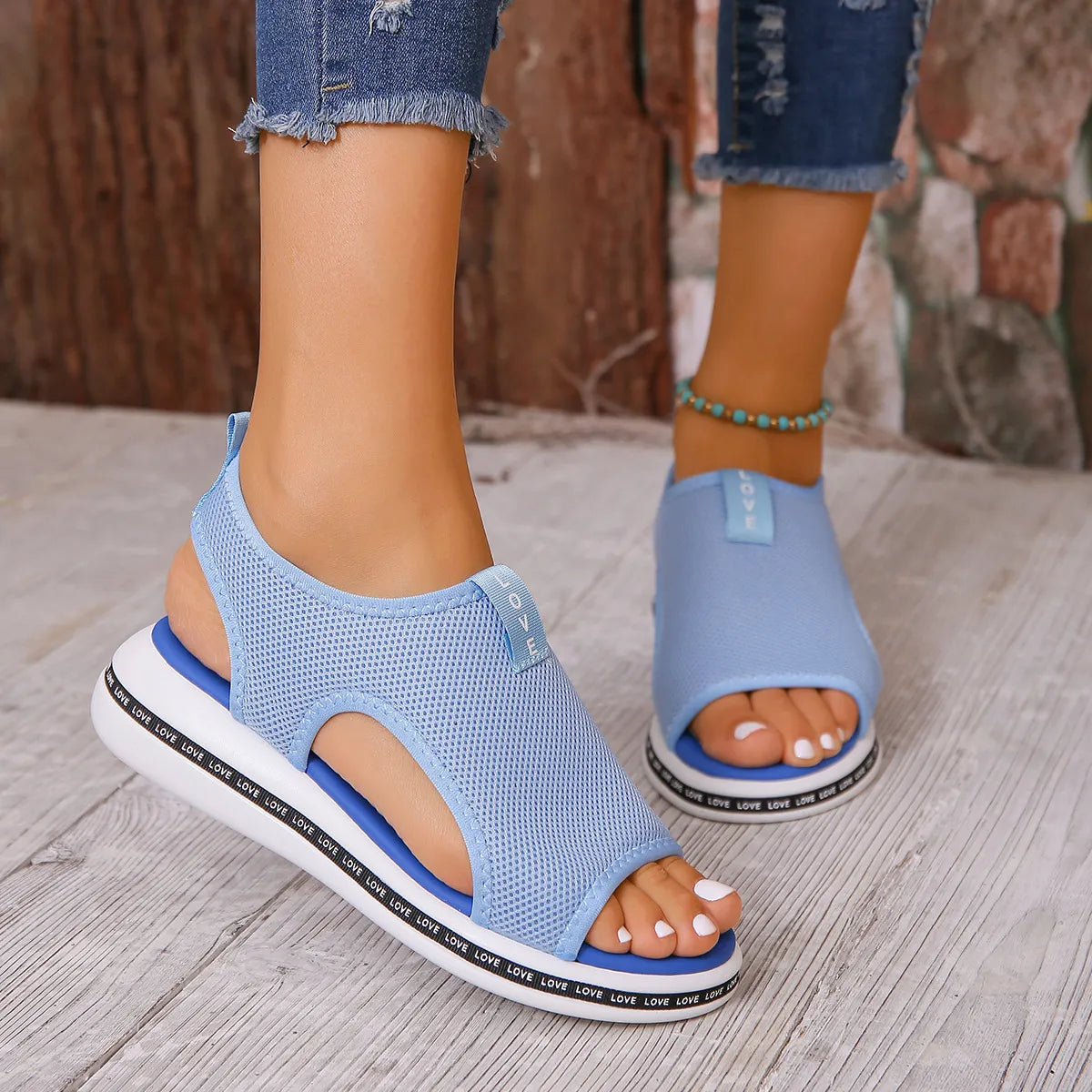 Mesh Open Toe Platform Sandals OutfitFlow