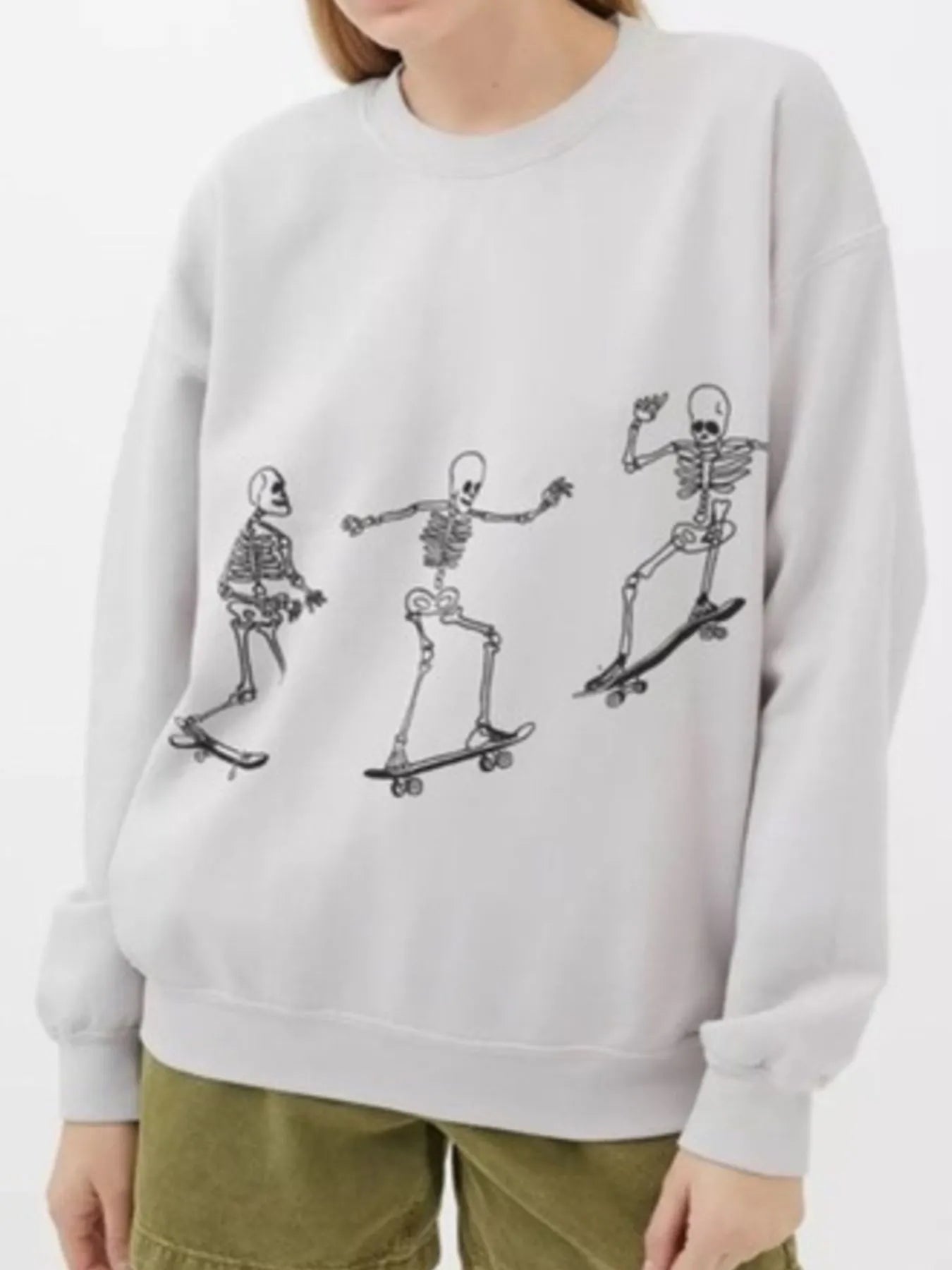 Skeleton Graphic Oversized Sweatshirt Light Gray OutfitFlow