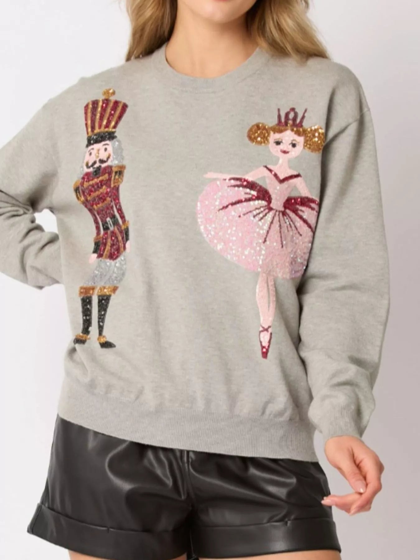 Sequined Nutcracker Long Sleeve Sweatshirt OutfitFlow