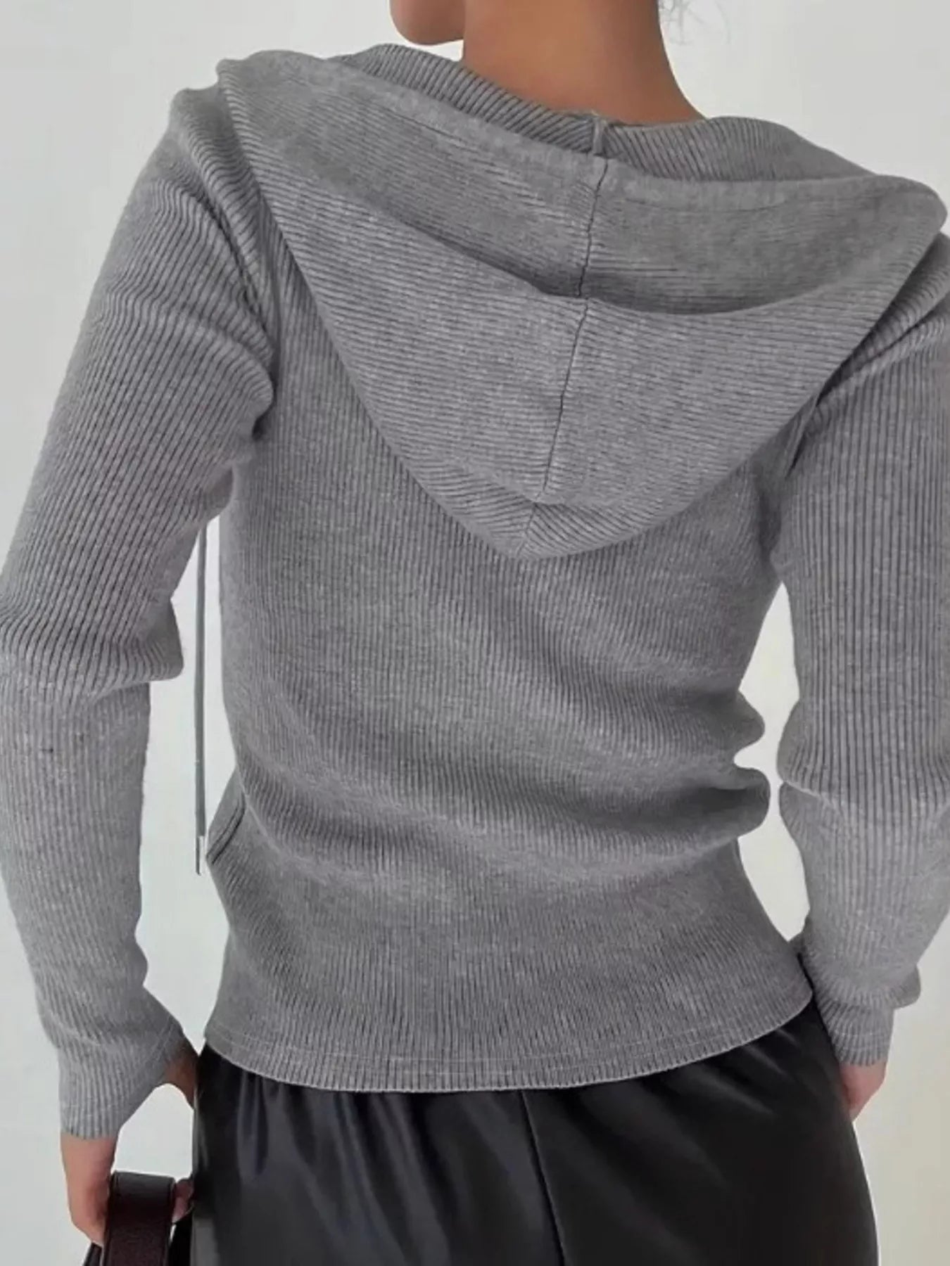 Ribbed Knit Zip-Up Hooded Cardigan OutfitFlow